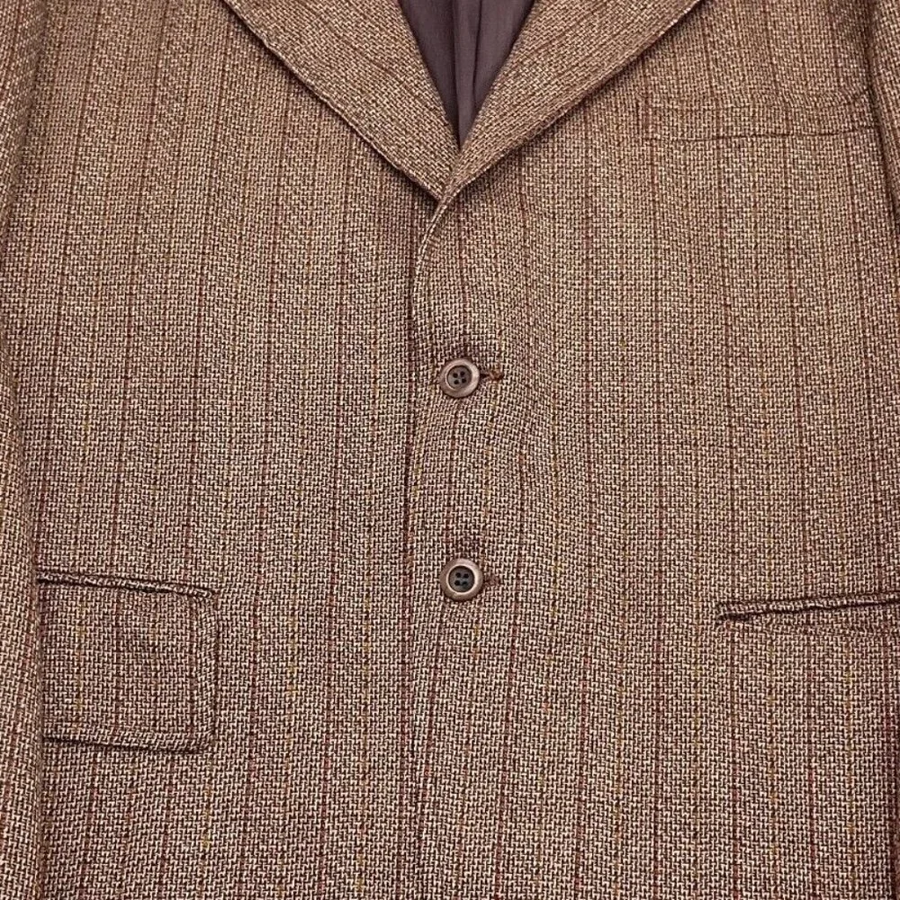 JB Blazer Men 44‎ Brown Rust Stripe Polyester Knit Classic Career Jacket 60s VTG
